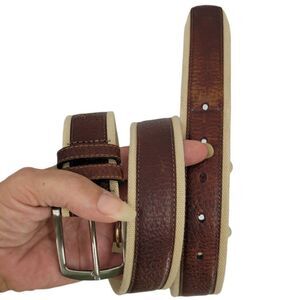 Vtg Concepts Belt Leather Canvas 2 Toned‎ Country Cowgirl Brown Tan Sz S/M